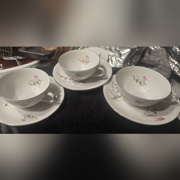 Vintage Royal Dutchess Mountain Bell Bavarian China footed cup & 6" B&B plates - Picture 2 of 8